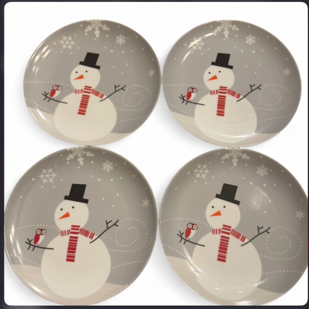 Rachael Ray Little Hoot & Snowman Christmas Plate Set